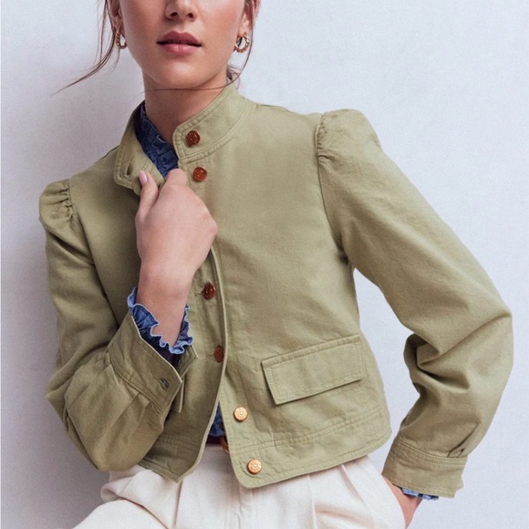 Boden Jackets & Blazers - Boden Light Olive Cropped Utility Jacket with Puff Shoulders